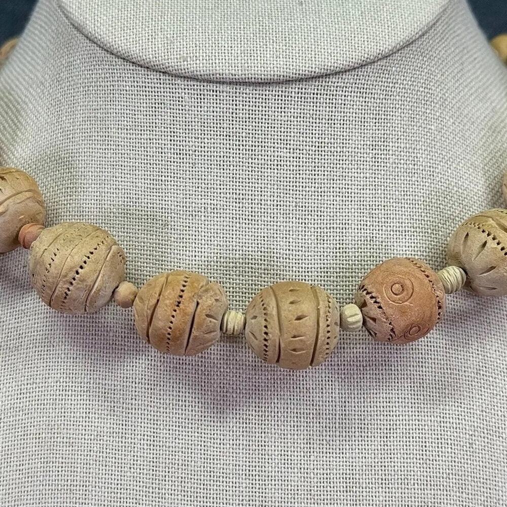 Vintage Bohemian Terra Cotta Clay Bead Necklace